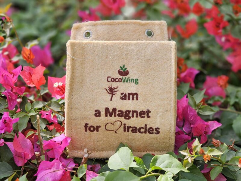 'I am a Magnet for Miracles' Wall Mounted Jute Grow Bag- Vertical Garden